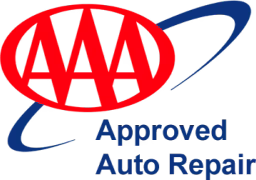 AAA Approved Auto Repair logo with three red As enclosed in an oval and a blue swoosh, above the words Approved Auto Repair in blue text.