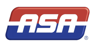 Logo with the letters ASA in bold white text on a rounded rectangle, with a red top half and blue bottom half separated by a white stripe.