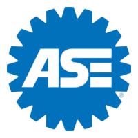Blue gear-shaped icon with bold white letters ASE in the center.