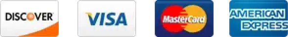 Logos of four credit card companies: Discover, Visa, MasterCard, and American Express, displayed side by side.