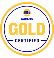 NAPA Auto Care Gold Certified badge with blue and yellow text in a circular design, indicating a high level of certification.