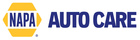 NAPA Auto Care logo with NAPA in a yellow hexagon on the left and AUTO CARE in bold blue letters on the right, all on a light background.